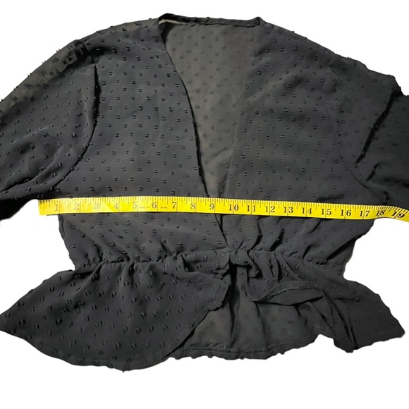 Long Sleeve Swiss Dot Navy Blue Crop Top - Picture 3 of 6